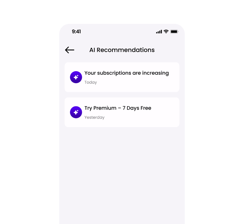AI recommendations screen