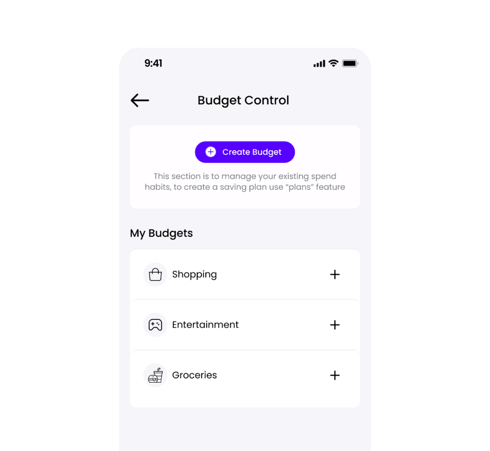 Budget control screen