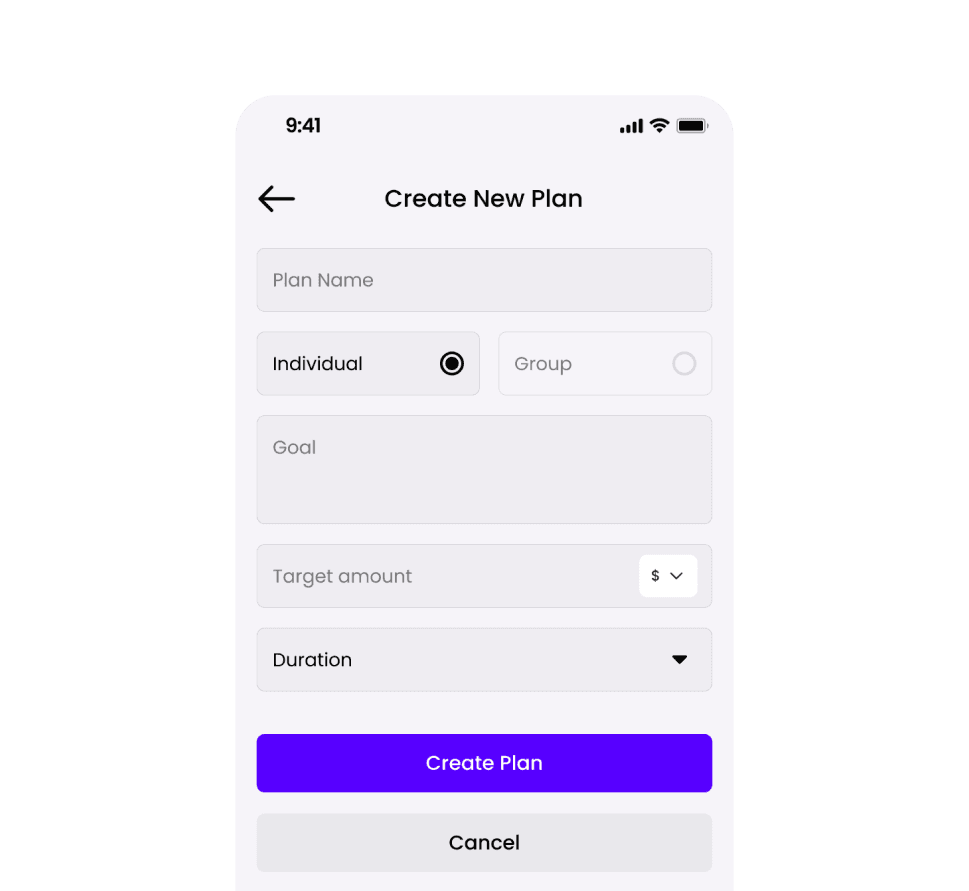 Create new savings plan