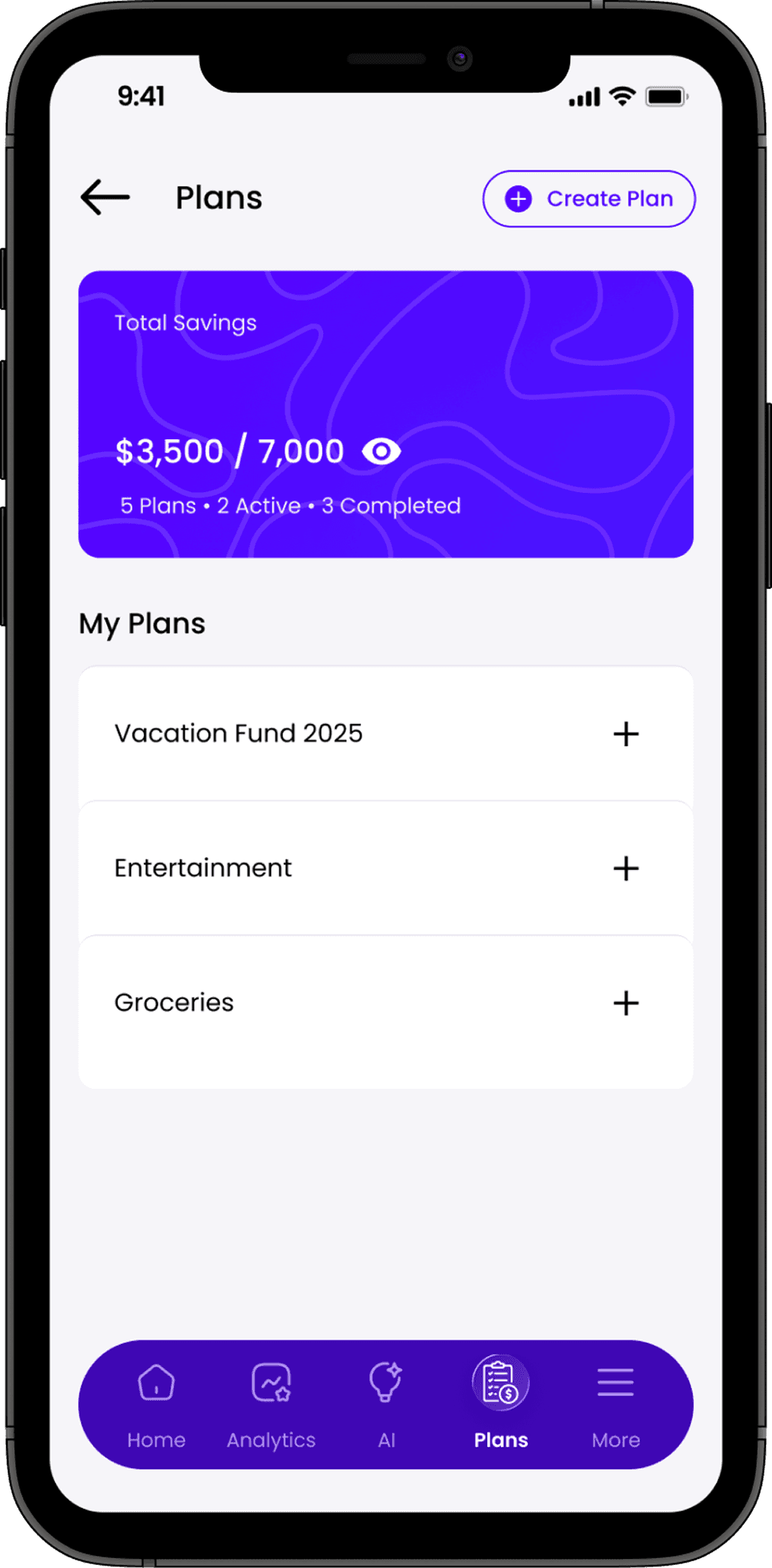 Smart savings planning screenshot