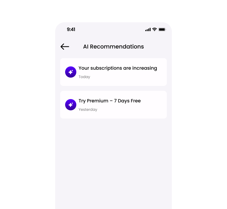 AI recommendations screen