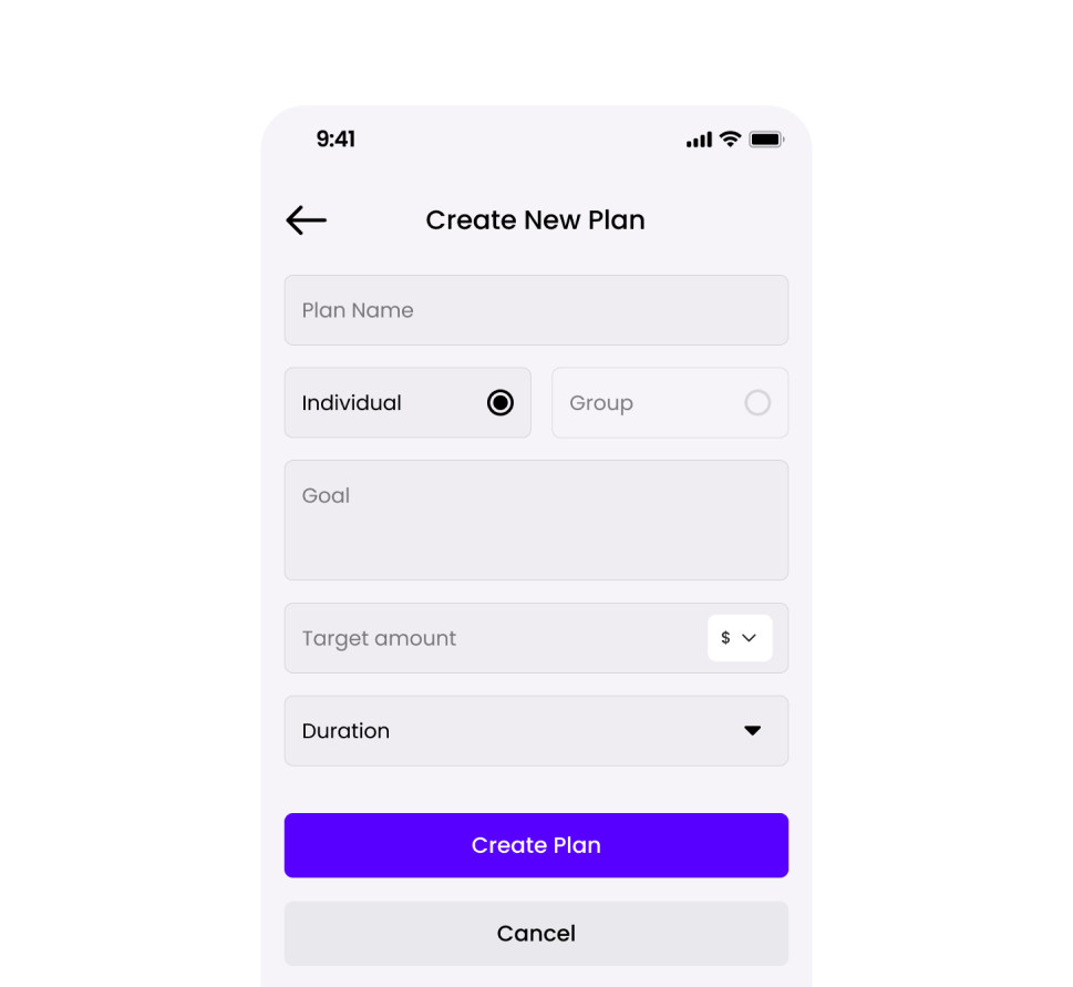 Create new savings plan