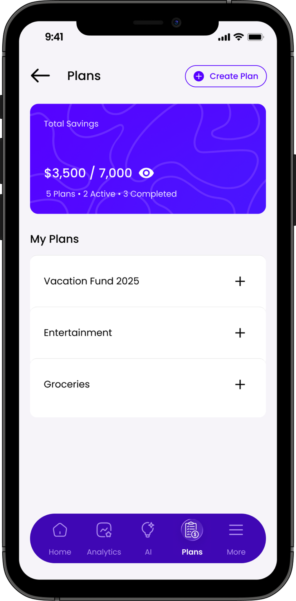 Smart savings planning screenshot